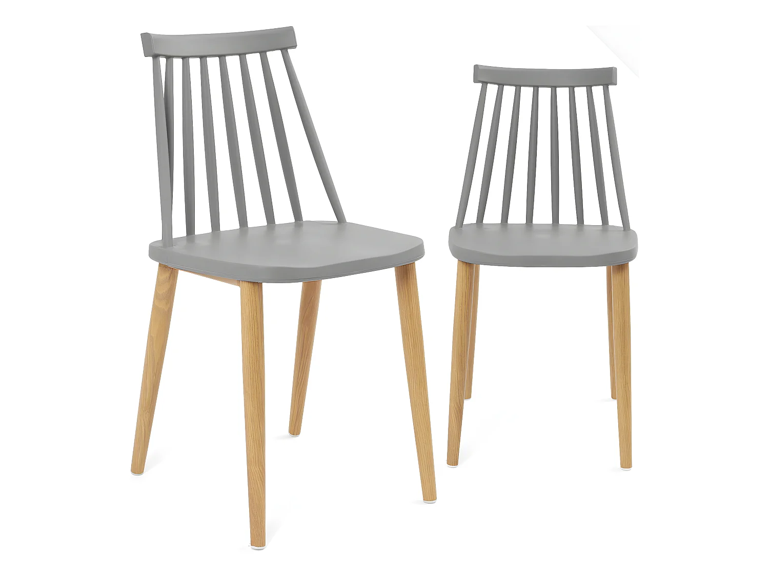 Lot 2 chaises de cuisine bistrot café siège plastique à barreaux pieds métal ton bois BAO (gris)