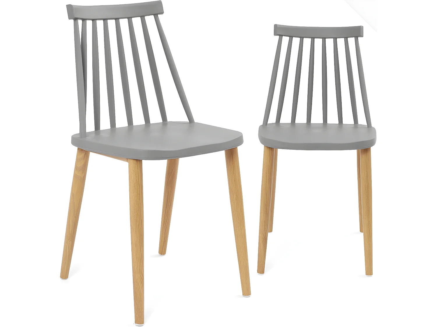 Lot 2 chaises de cuisine bistrot café siège plastique à barreaux pieds métal ton bois BAO (gris)