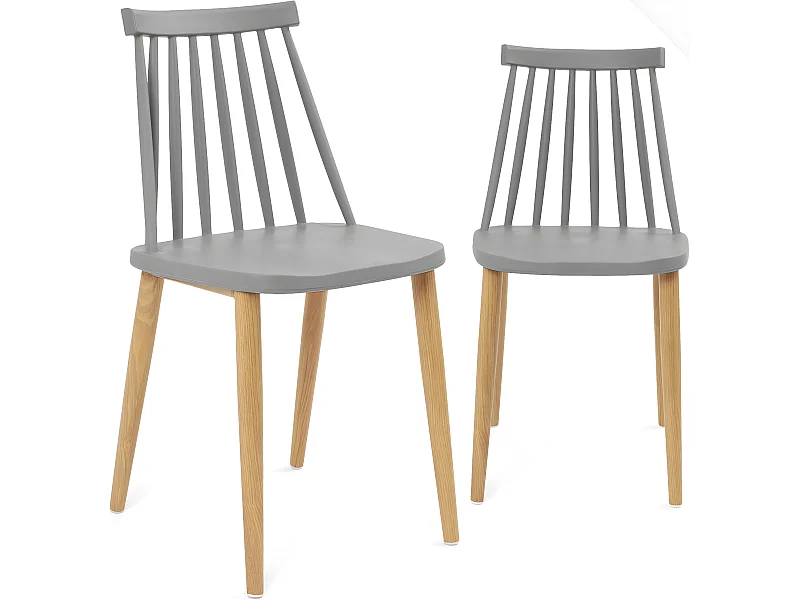 Set van 2 keukenstoelen bistrot café plastieken zitting met spijlen metalen poten houttint BAO (grijs)
