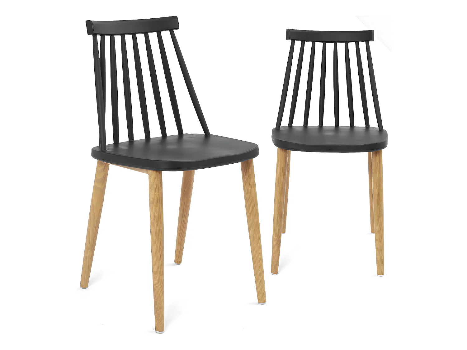 Lot 2 chaises de cuisine bistrot café siège plastique à barreaux pieds métal ton bois BAO (noir)