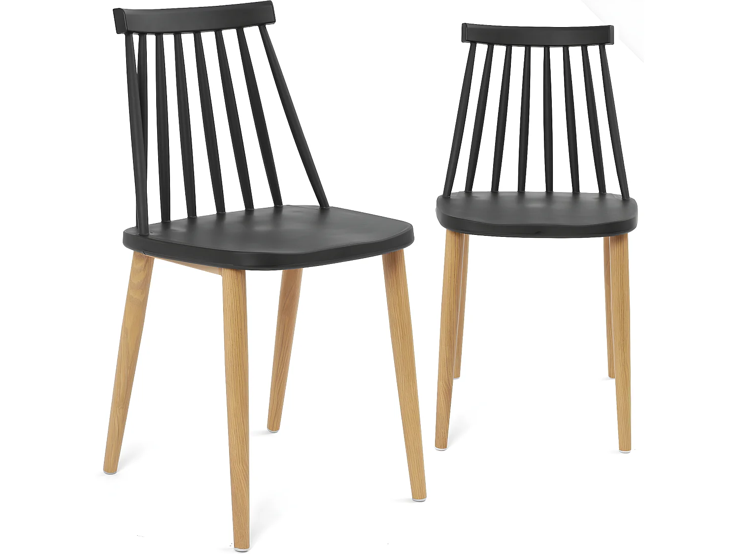 Lot 2 chaises de cuisine bistrot café siège plastique à barreaux pieds métal ton bois BAO (noir)