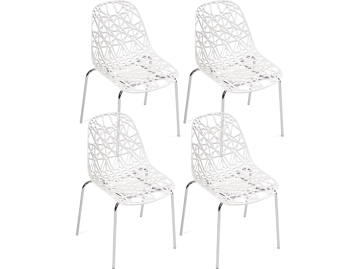 Lot 4 chaises de cuisine design moderne siège effet dentelle nid d'abeille pieds chrome IKO (Blanc)