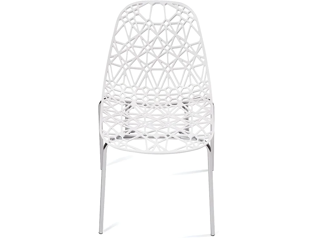 Lot 4 chaises de cuisine design moderne siège effet dentelle nid d'abeille pieds chrome IKO (Blanc)