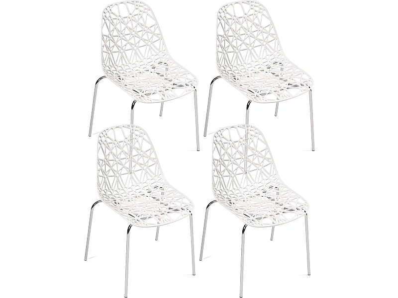 Lot 4 chaises de cuisine design moderne siège effet dentelle nid d'abeille pieds chrome IKO (Blanc)