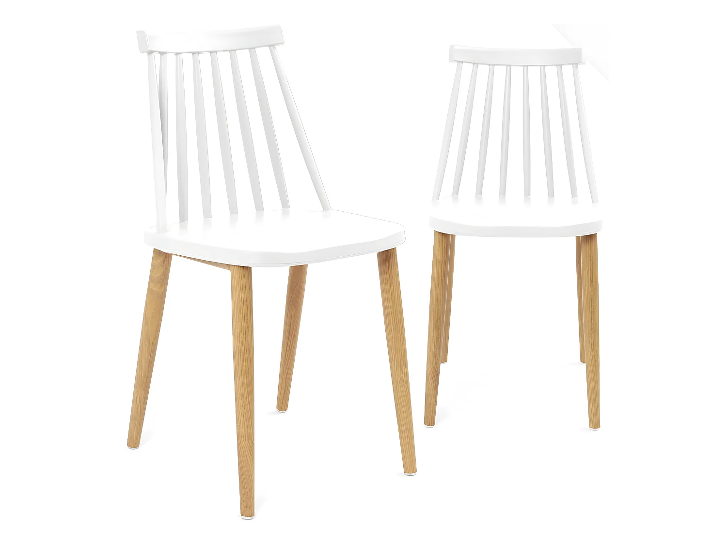 Lot 2 chaises de cuisine bistrot café siège plastique à barreaux pieds métal ton bois BAO (blanc)