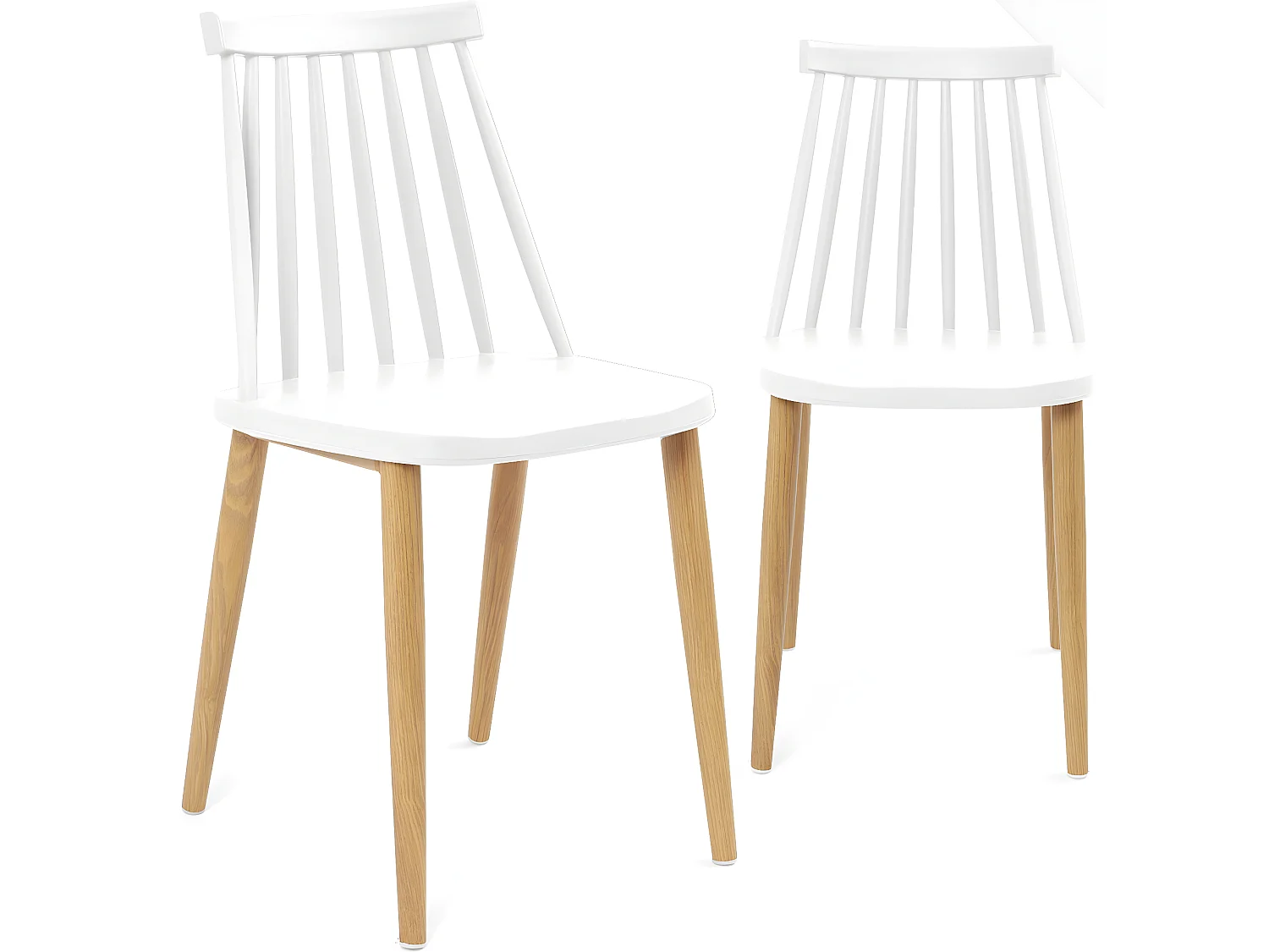Lot 2 chaises de cuisine bistrot café siège plastique à barreaux pieds métal ton bois BAO (blanc)