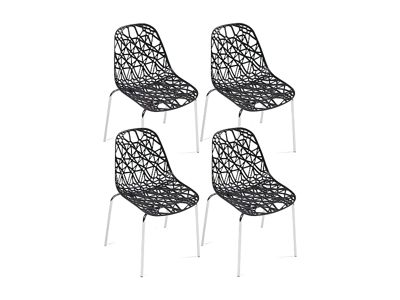 Lot 4 chaises de cuisine design moderne siège effet dentelle nid d'abeille pieds chrome IKO (Noir)