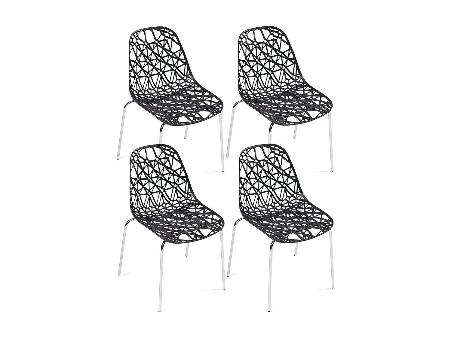 Lot 4 chaises de cuisine design moderne siège effet dentelle nid d'abeille pieds chrome IKO (Noir)