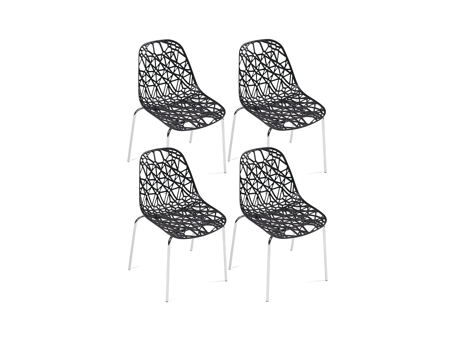 Lot 4 chaises de cuisine design moderne siège effet dentelle nid d'abeille pieds chrome IKO (Noir)