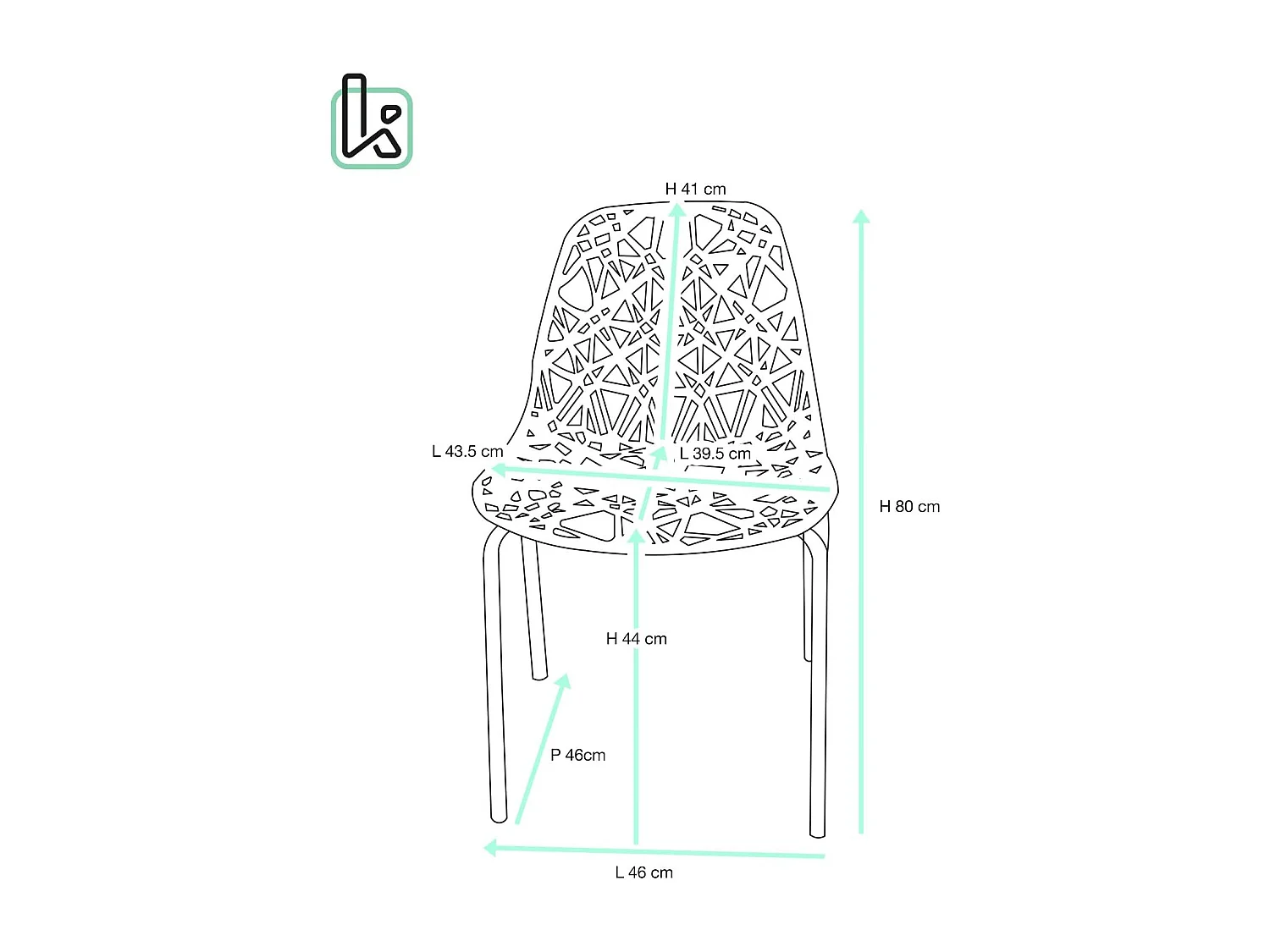 KAYELLES Lote de 4 sillas de cocina diseño IKO (negro)