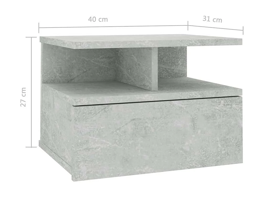 Tables de chevet suspendues 2 pcs Gris béton 40x31x27