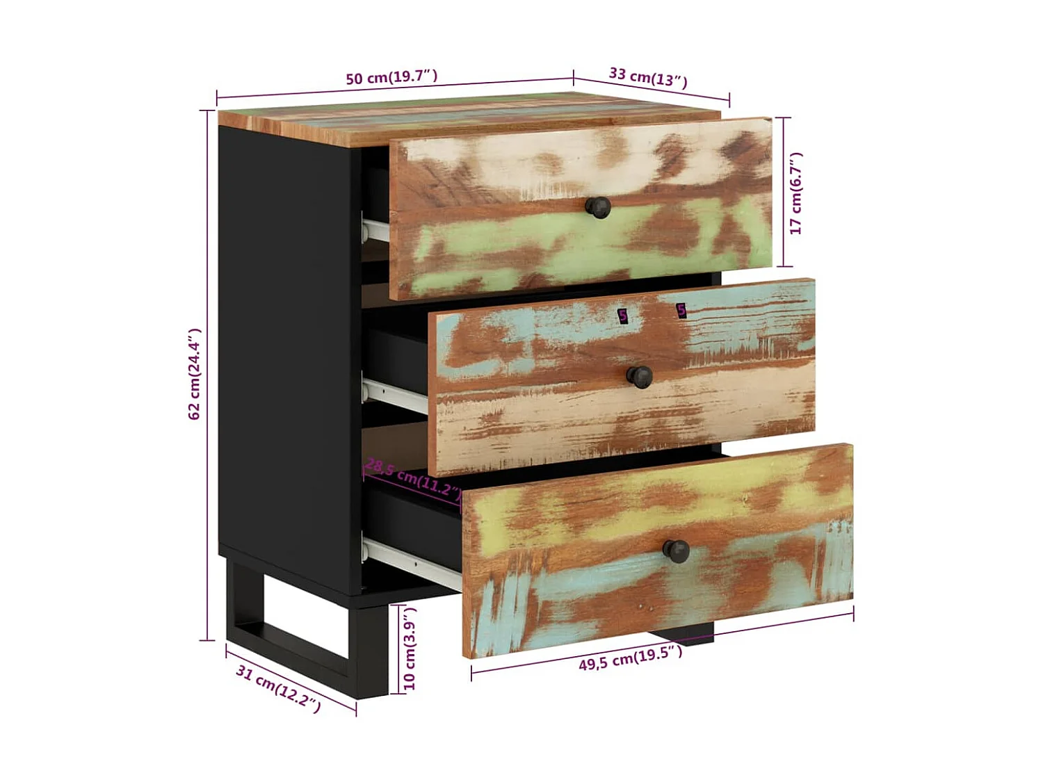 Table de chevet 50x33x62 Bois de récupération et d'ingénierie