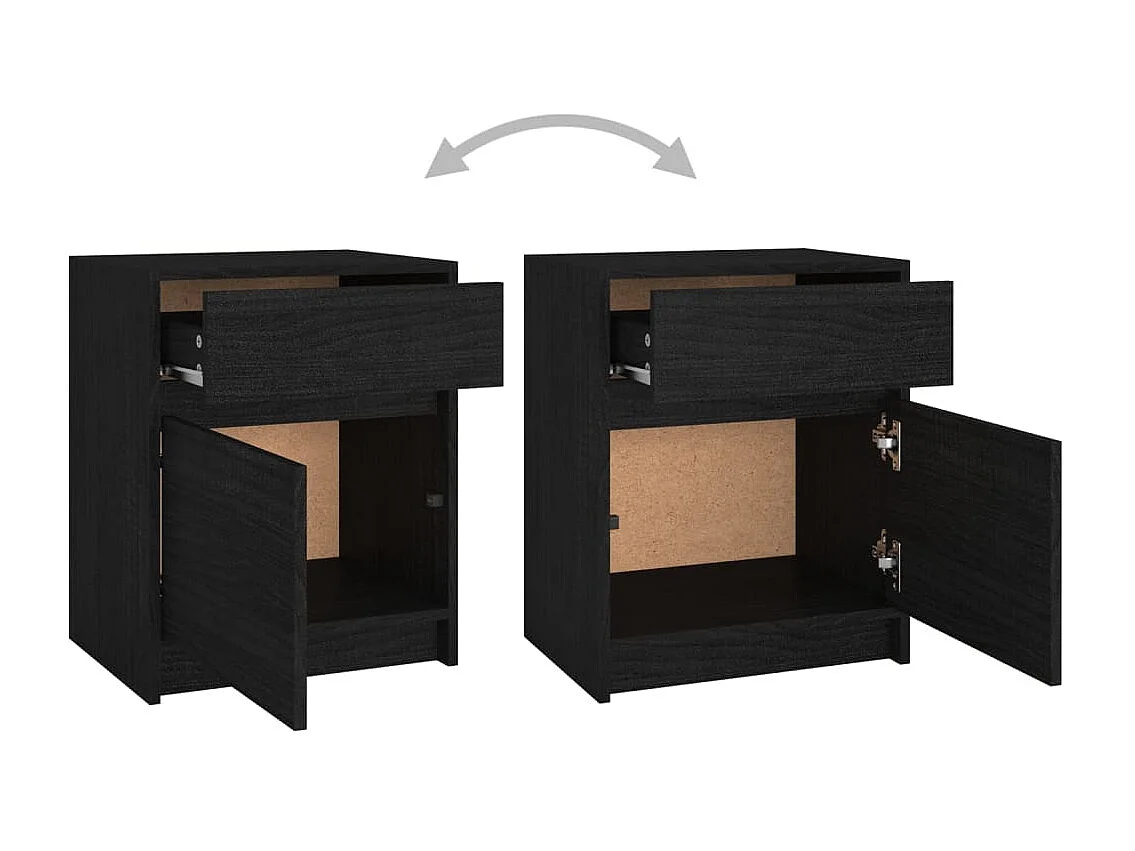 Tables de chevet 2 pcs Noir 40x31x50 Bois de pin massif