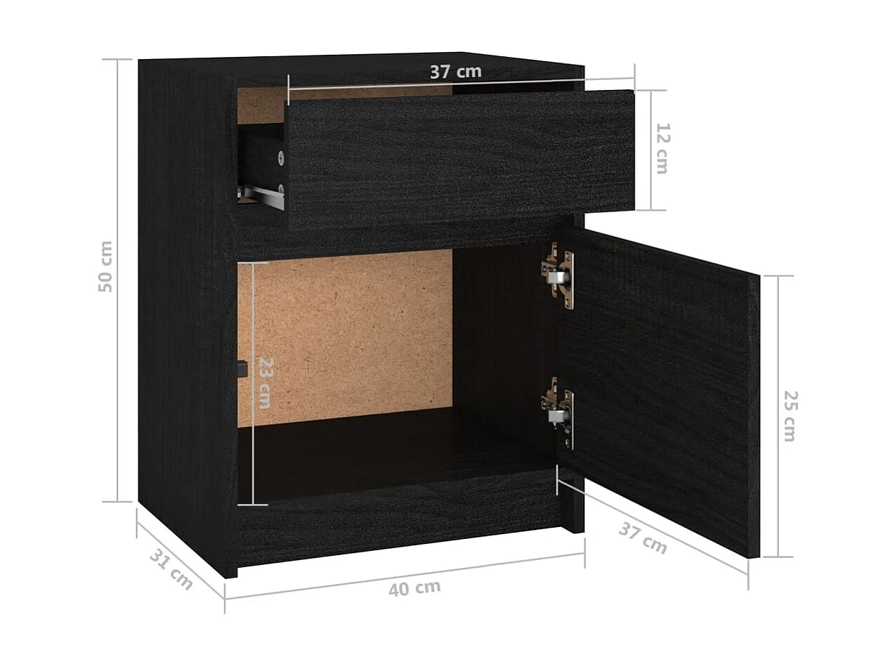 Tables de chevet 2 pcs Noir 40x31x50 Bois de pin massif