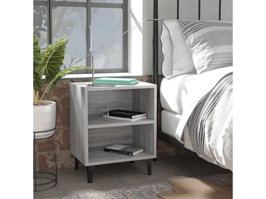 Table de chevet avec pieds en métal Sonoma gris 40x30x50 2