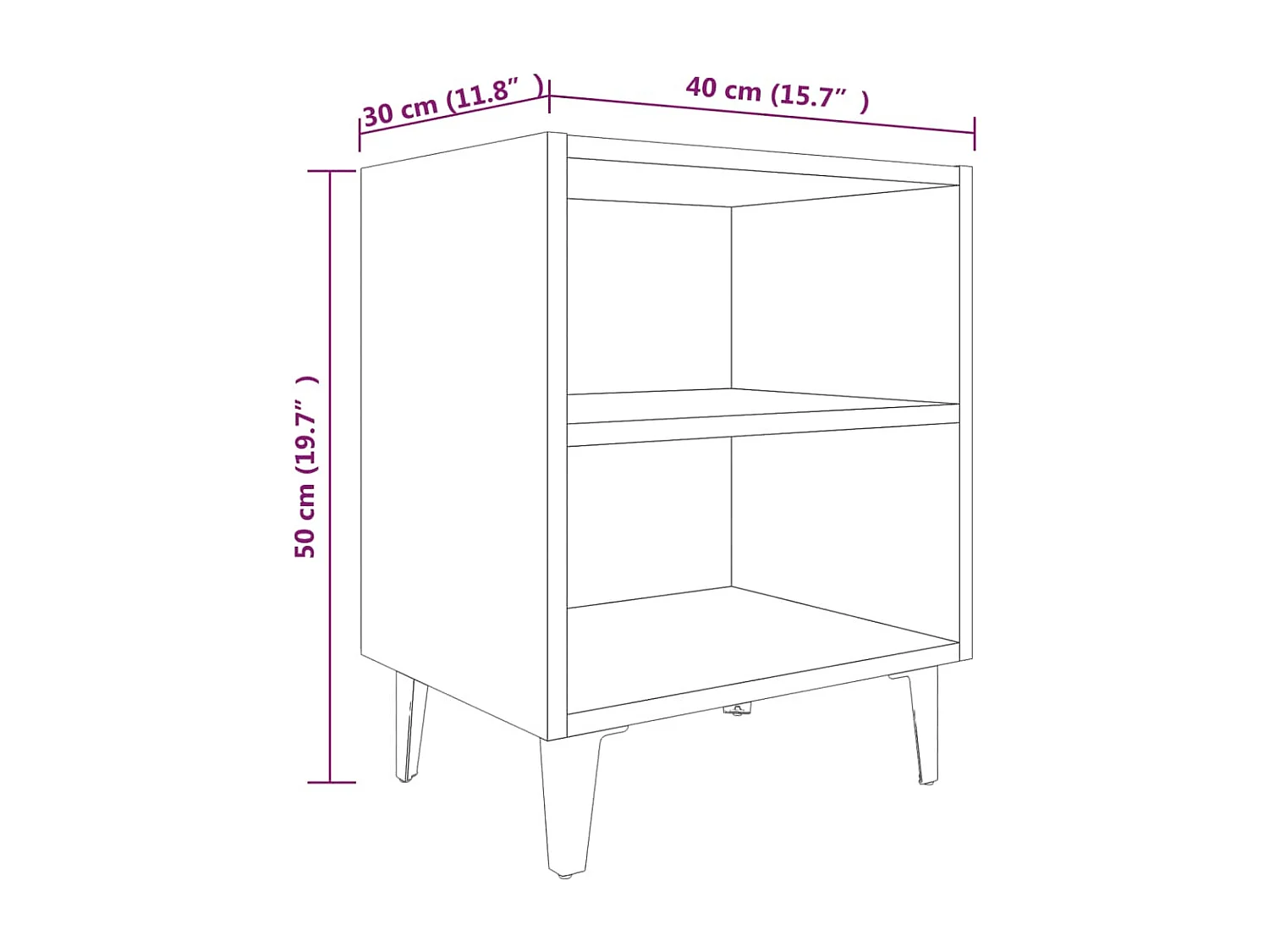 Table de chevet avec pieds en métal Sonoma gris 40x30x50 2