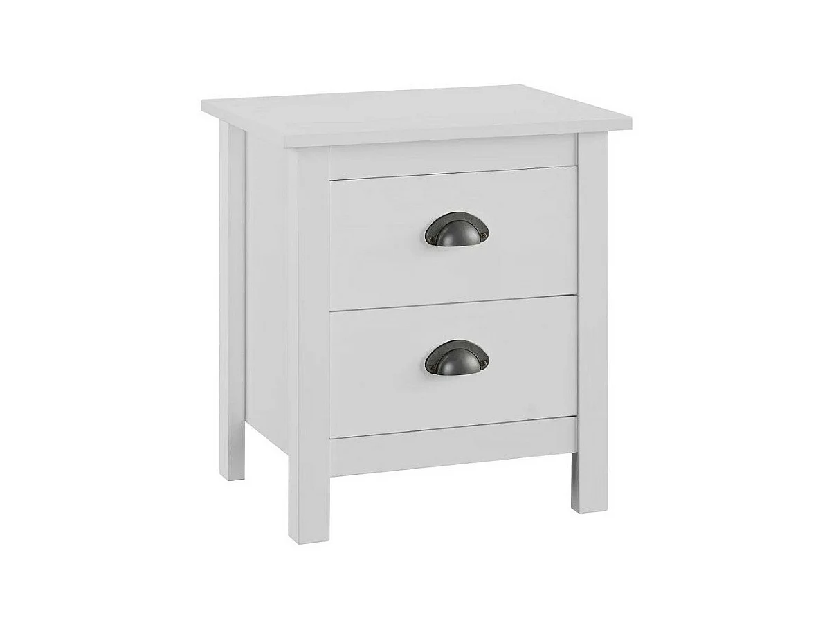Table de chevet 2 tiroirs pin massif blanc Berti