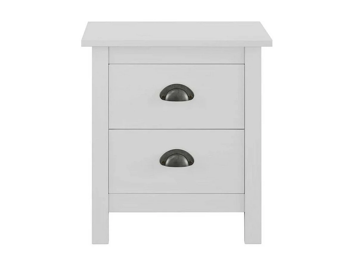 Table de chevet 2 tiroirs pin massif blanc Berti