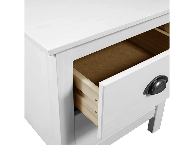 Table de chevet 2 tiroirs pin massif blanc Berti
