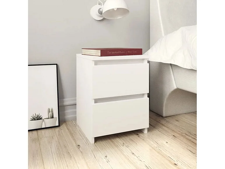 Table de chevet 2 tiroirs bois blanc Ricio - Lot de 2