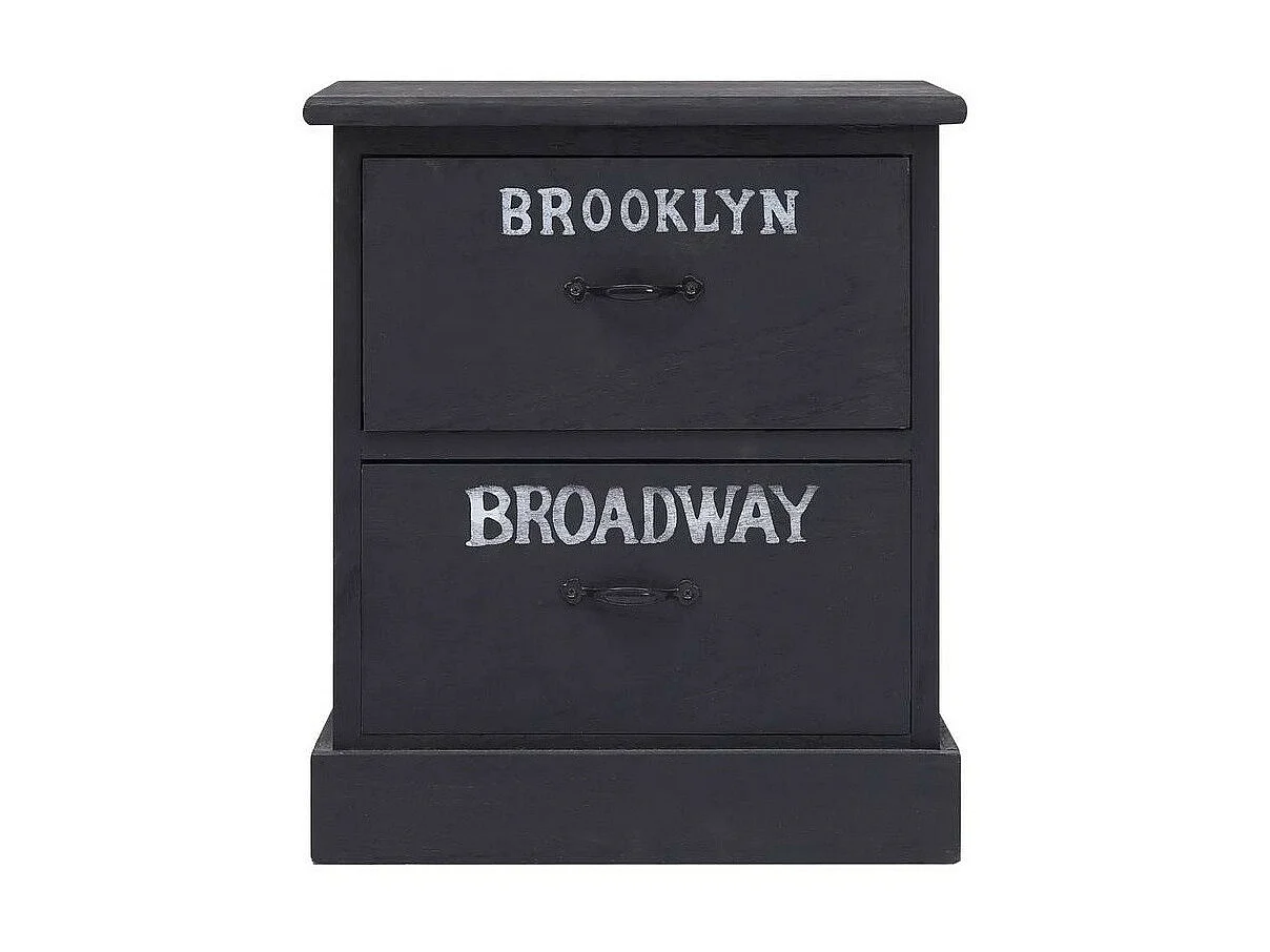 Table de chevet 2 tiroirs paulownia massif noir Khali