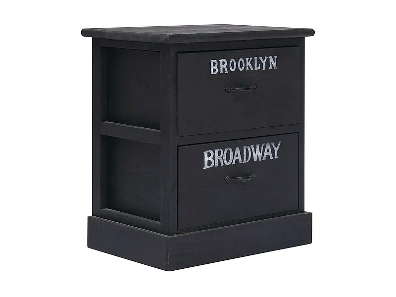 Table de chevet 2 tiroirs paulownia massif noir Khali