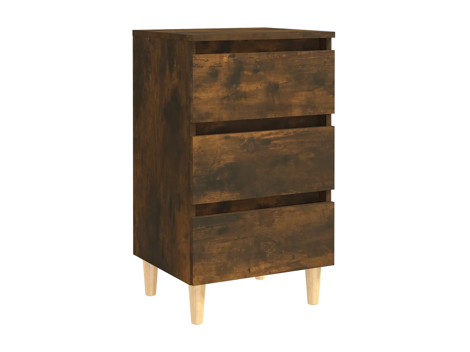 Table de chevet avec pieds en bois solide Chêne fumé 40x35x69