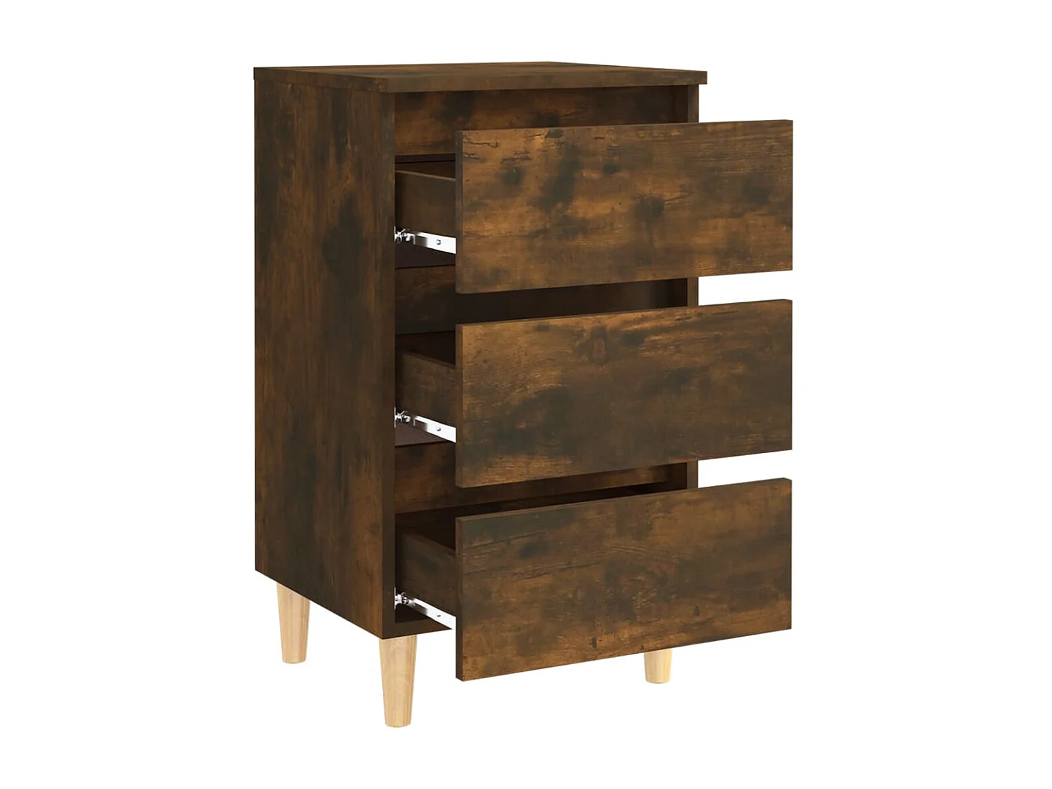 Table de chevet avec pieds en bois solide Chêne fumé 40x35x69