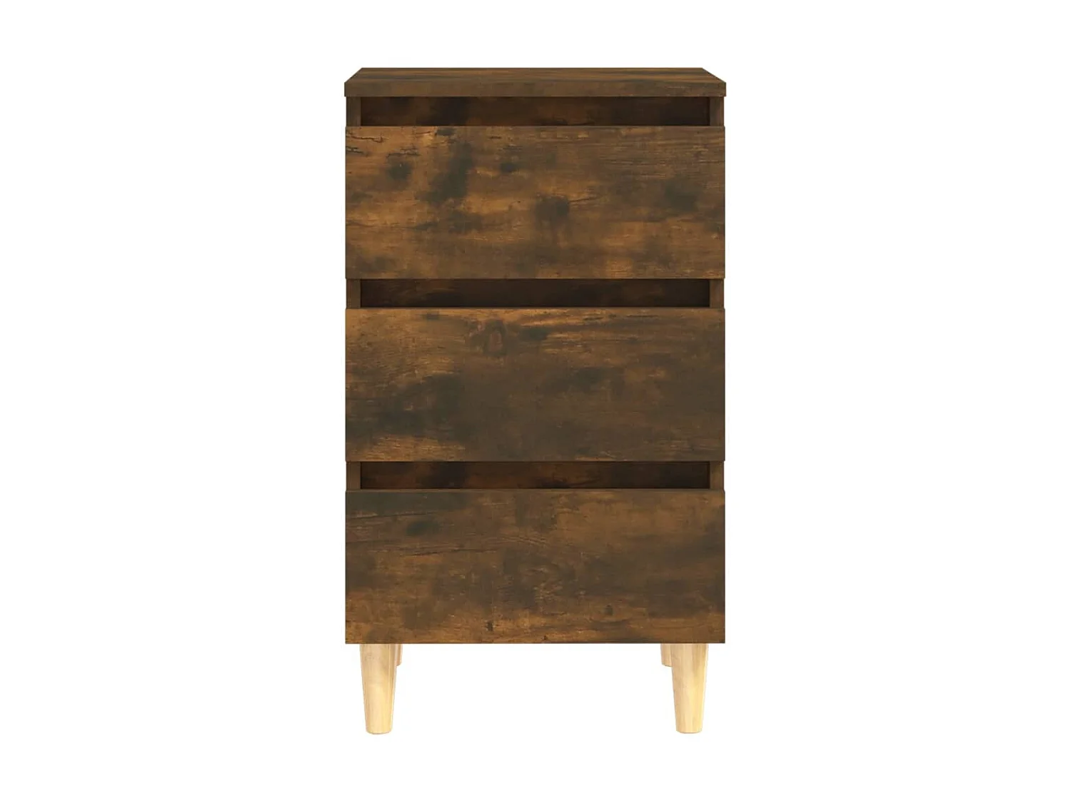 Table de chevet avec pieds en bois solide Chêne fumé 40x35x69