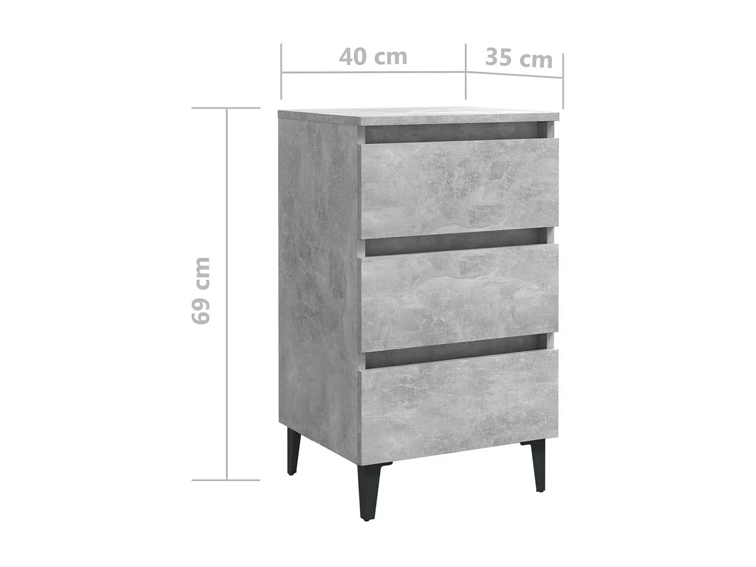 Table de chevet avec pieds en métal Gris béton 40x35x69