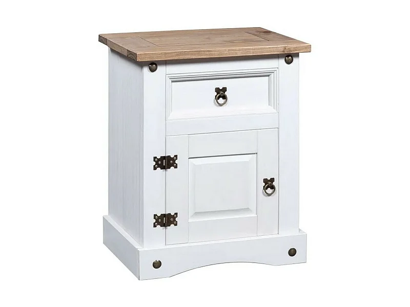 Table de chevet pin massif foncé et blanc Singa