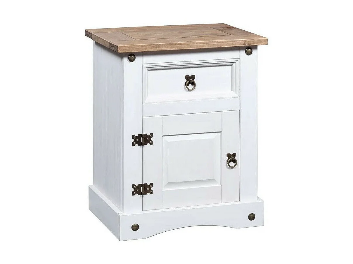 Table de chevet pin massif foncé et blanc Singa