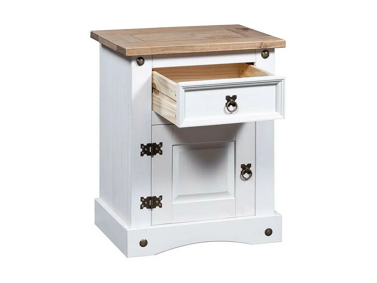 Table de chevet pin massif foncé et blanc Singa