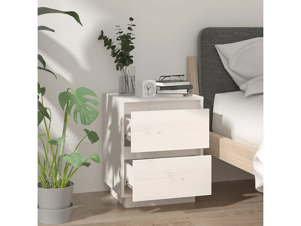 Table de chevet Blanc 40x35x50 Bois de pin solide