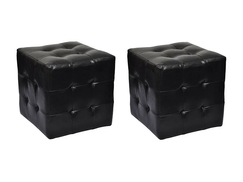 Pouf cube capitonné noir (lot de 2)