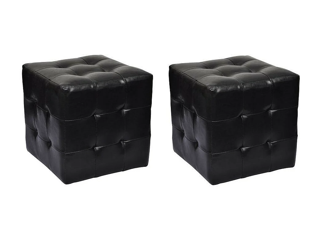 Pouf cube capitonné noir (lot de 2)