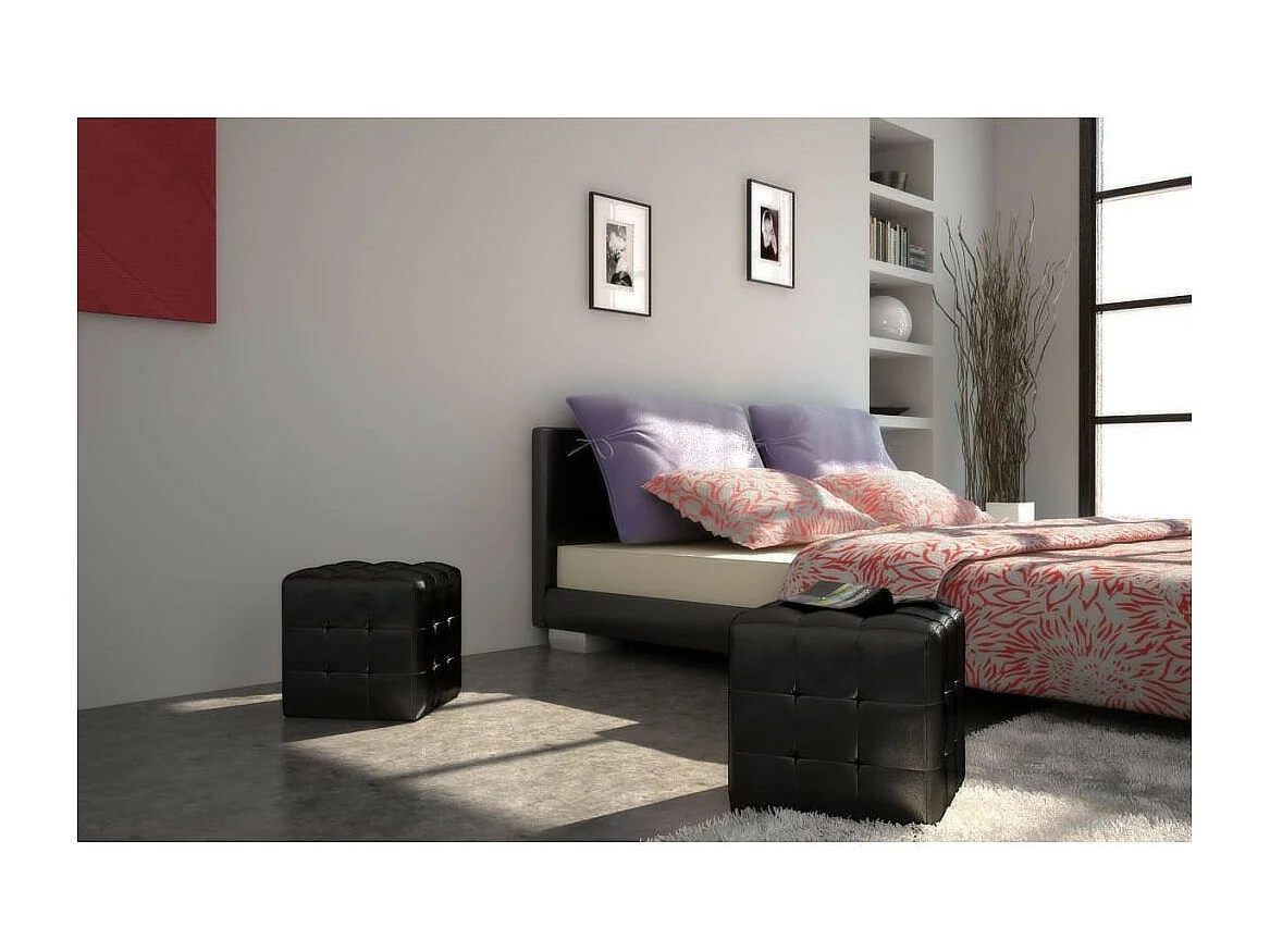 Pouf cube capitonné noir (lot de 2)