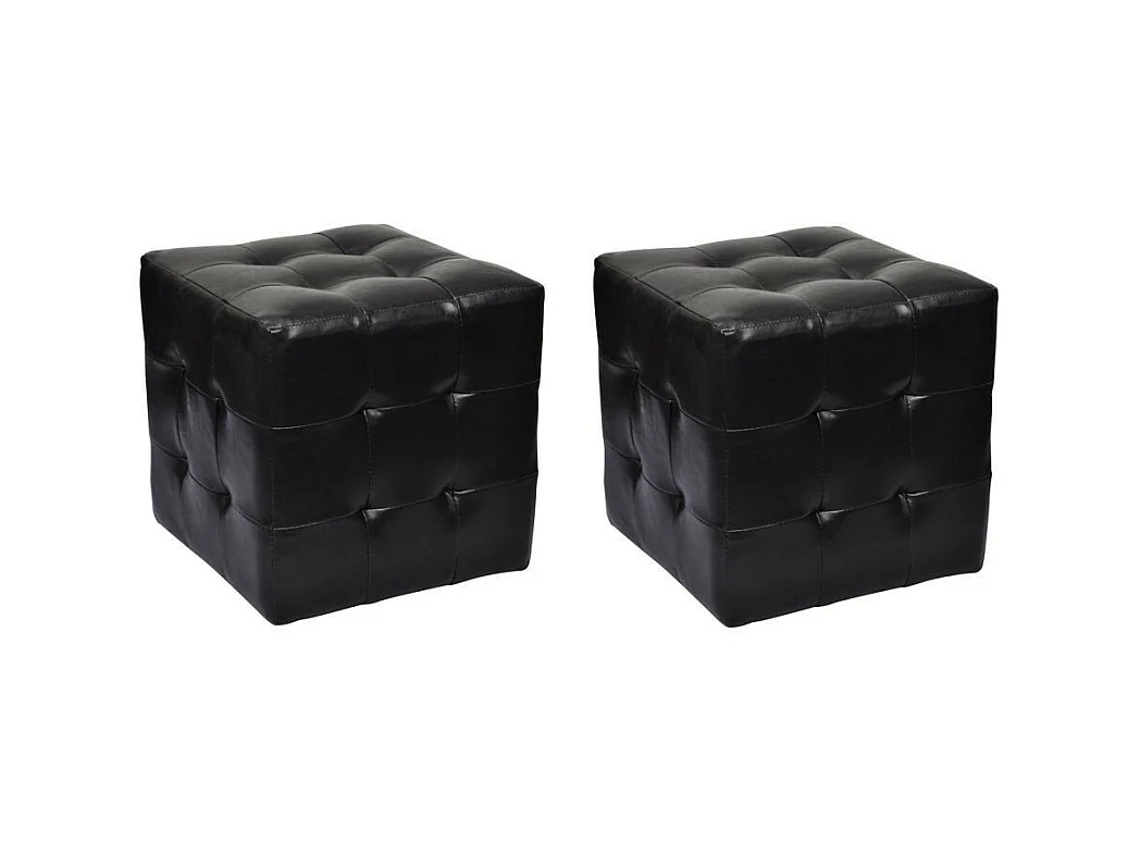 Pouf cube capitonné noir (lot de 2)