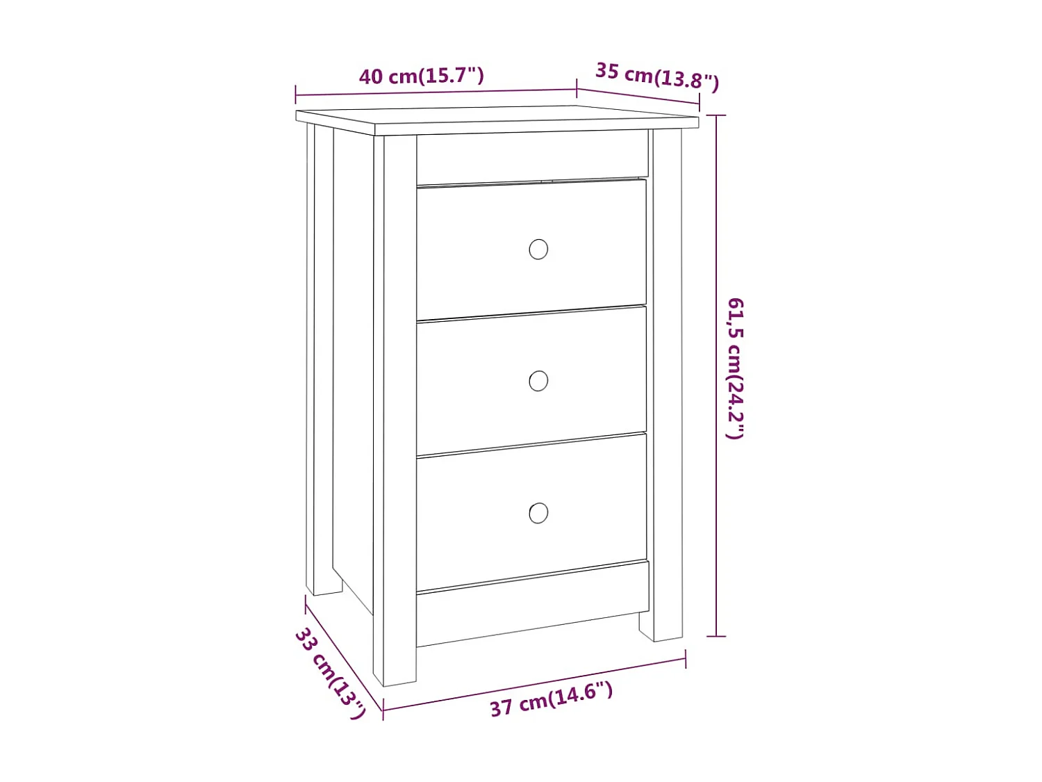 Tables de chevet 2 pcs 40x35x61,5 Bois de pin massif