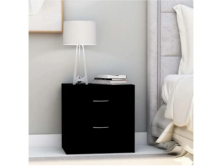 Table de chevet 2 tiroirs bois noir Romma - Lot de 2