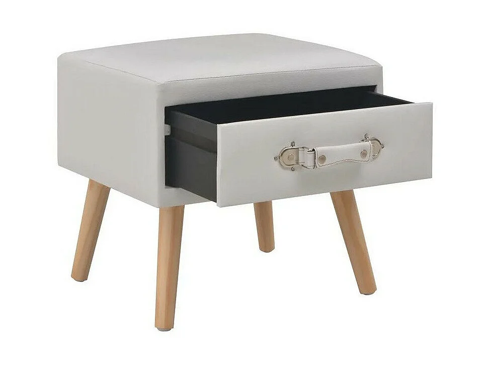 Table de chevet simili cuir blanc et pieds pin massif Twilly