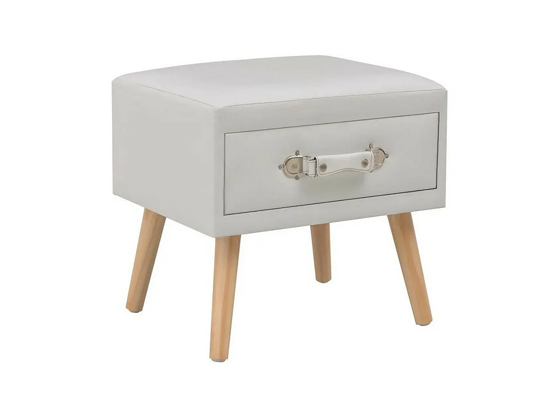 Table de chevet simili cuir blanc et pieds pin massif Twilly