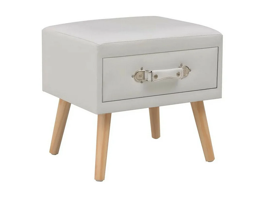 Table de chevet simili cuir blanc et pieds pin massif Twilly