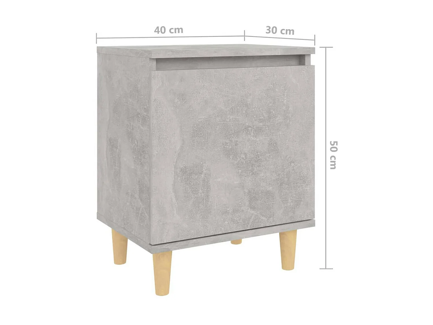 Table de chevet avec pieds en bois Gris béton 40x30x50