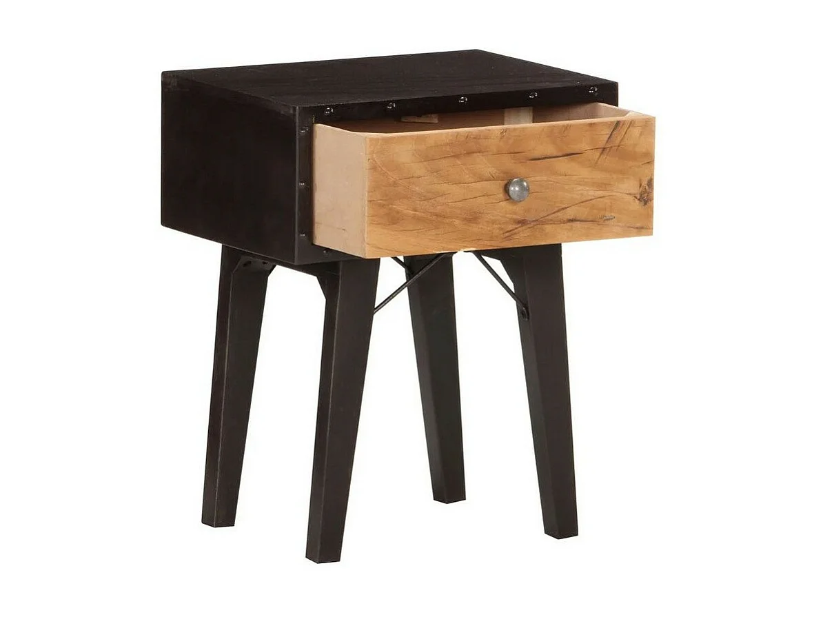Table de chevet bois de récupération foncé noir Figg
