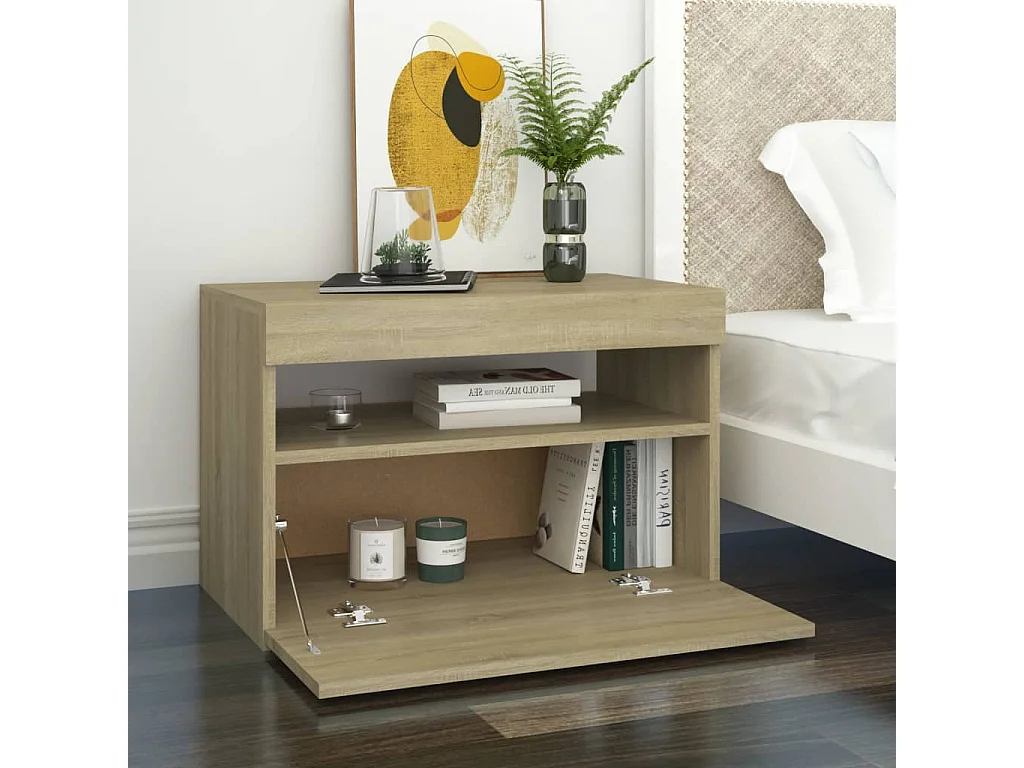 Table de chevet à LED Chêne sonoma 60x35x40