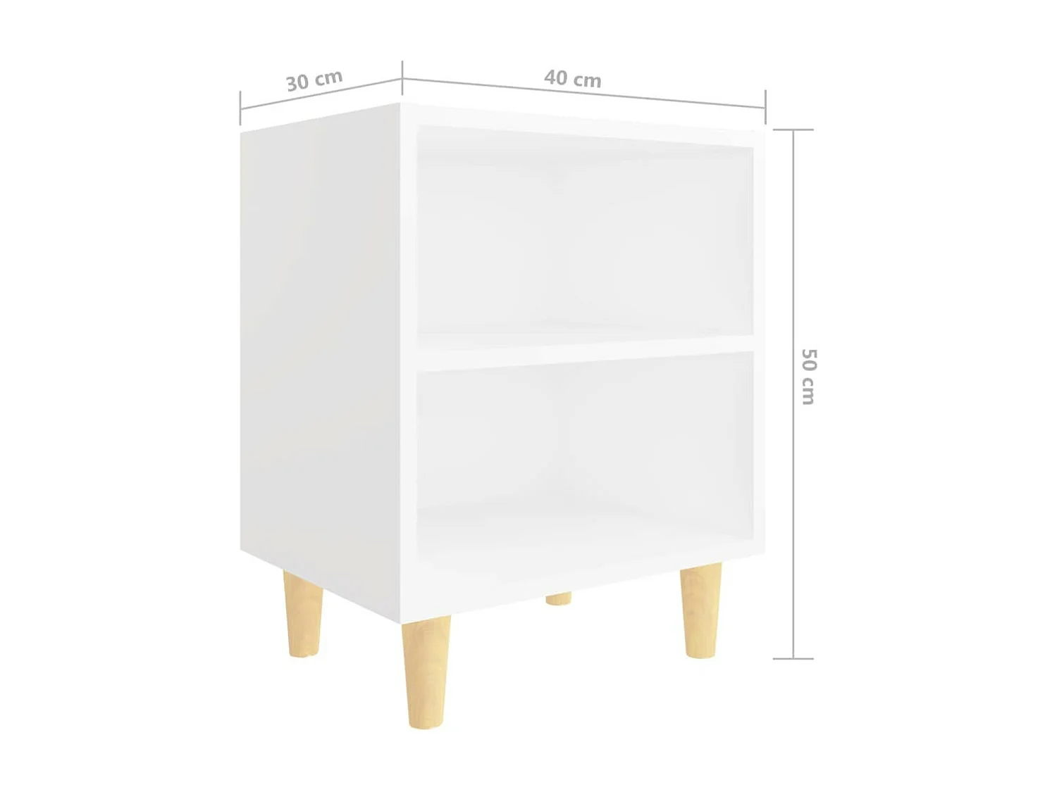 Table de chevet avec pieds en bois massif Blanc 40x30x50 2