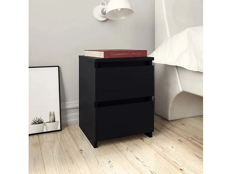 Table de chevet 2 tiroirs bois noir Ricio