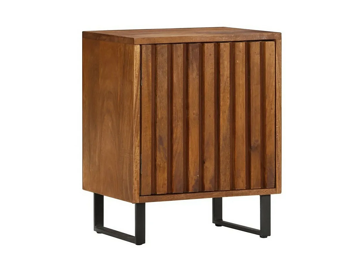 Table de chevet 1 porte manguier massif foncé et métal Oulik