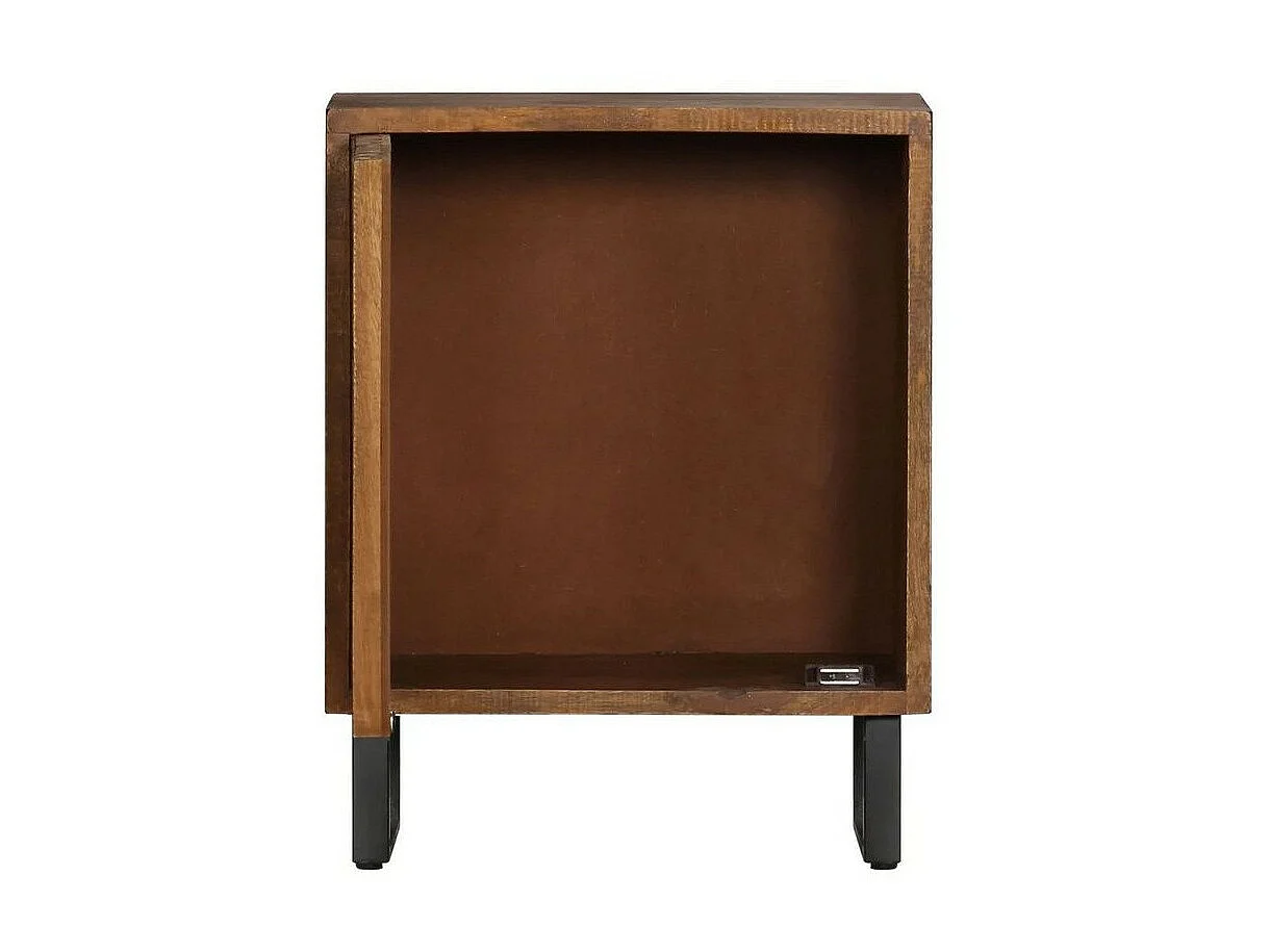 Table de chevet 1 porte manguier massif foncé et métal Oulik